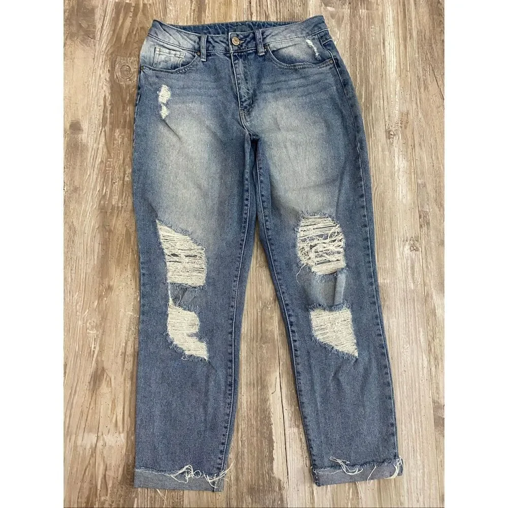 Rewash High Rise Cropped Jeans Cuffed Distressed Women’s Sz 9/29